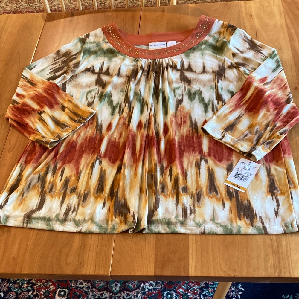 Alfred Dunner Multicolor Birds of Paradise Top